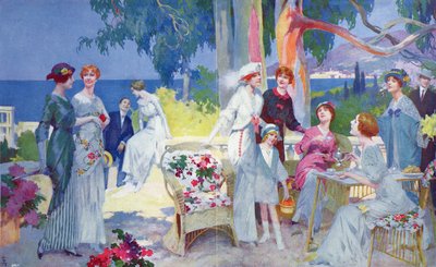 Tea Party in a Garden on the French Riviera, Illustration from 